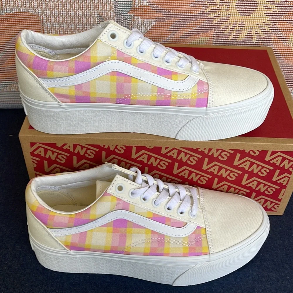 Vans WMNS Old Skool Stacked Pastel Picnic Pink Plaid VN0A7Q5MGBX Platforms
